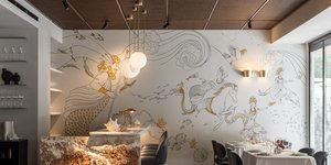 μπαρ τραπέζια εστιατόριο ταπετσαρία βράχος