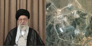 Ο ανώτατος ηγέτης του Ιράν, Αγιατολάχ Αλί Χαμενεΐ και η βομβαρδισμένη μονάδα στο Φορντό