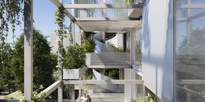 σκάλα σκαλωσιά πράσινα φυτά γραφεία αρχιτεκτονική