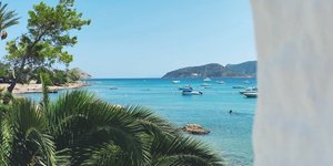 θάλασσα λευκός τοίχος φοίνικας παραλία βάρκες Πόρτο Ράφτη