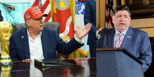  Ο Ντόναλντ Τραμπ και δεξιά ο Τζέι Μπι Πρίτζκερ