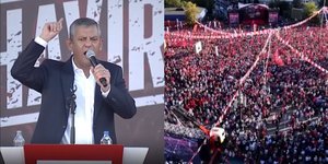 O ηγέτης του CHP, Οζγκούρ Εζέλ απευθύνεται στο πλήθος στο συλλαλητήριο στην Άγκυρα