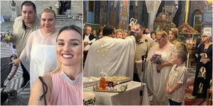 Η δασκάλα Παναγιώτα Διαμαντή με τους νεόνυμφους