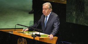 Ο γ.γ. του ΟΗΕ, Αντόνιο Γκουτέρες στο βήμα της Γενικής Συνέλευσης