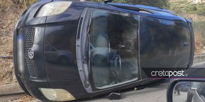Αυτοκίνητο ανατράπηκε στο Ηράκλειο Κρήτης