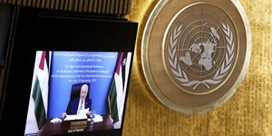 Ο Μαχμούντ Αμπάς κατά την ομιλία του στον ΟΗΕ
