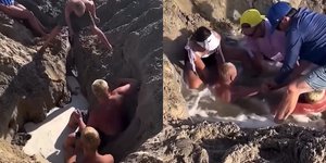 Οι προσπάθειες διάσωσης δύο παιδιών που άνοιγαν τρύπα σε παραλία στην Καλιφόρνια 