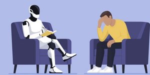 Οι προωθητικές εικόνες που συνοδεύουν τις εφαρμογές «AI therapy» προβάλλουν μια αμέτοχη, πάντα διαθέσιμη, χωρίς κρίση «θεραπεύτρια» / GETTY