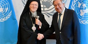 Ο Οικουμενικός Πατριάρχης Βαρθολομαίος με τον ΓΓ του ΟΗΕ Αντόνιο Γκουτέρες