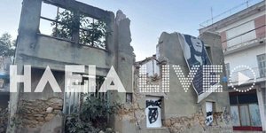 Το κτίριο που κατέρρευσε στην πλατείας Μ. Θεοδωράκη, στον Πύργο