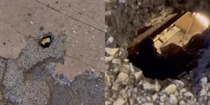 Τρύπα σε πεζοδρόμιο στη Νέα Υόρκη δείχνει το μετρό που βρίσκεται από κάτω