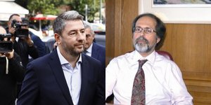 Ο πρόεδρος του ΠΑΣΟΚ Νίκος Ανδρουλάκης και ο πρόεδρος του ΔΣ του Αρχαιολογικού Μουσείου Ηρακλείου Ιωακείμ Γρυσπολάκης