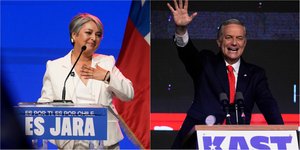 Η υποψήφια κομμουνίστρια Γιανέτ Χάρα και ο υποψήφιος της άκρας δεξιάς Χοσέ Αντόνιο Καστ 