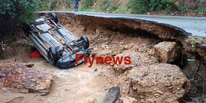 Καθίζηση οδοστρώματος και ανατροπή ΙΧ στην Καστανιά