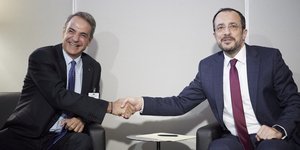 Εικόνα από τη συνάντηση του Κυριάκου Μητσοτάκη με τον Κύπριο πρόεδρο Νίκο Χριστοδουλίδη στο περιθώριο της Συνέλευσης του ΟΗΕ 