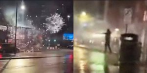 H στιγμή της επίθεσης με πυροτεχνήματα σε λεωφορείο στο Μπέρμιγχαμ