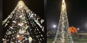 Ένα χριστουγεννιάτικο δέντρο ύψους 5 μέτρων, φτιαγμένο αποκλειστικά από γυαλιά της θάλασσας / FACEBOOK