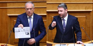 Τάκης Θεοδωρικάκος και Νίκος Ανδρουλάκης στη Βουλή