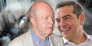 Σταύρος Ψυχάρης, Αλέξης Τσίπρας και στο φόντο γάτα Ιμαλαΐων