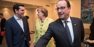 Αλέξης Τσίπρας, Άνγκελα Μέρκελ και Φρανσουά Ολάντ στη Σύνοδο Κορυφής τον Ιούλιο του 2015