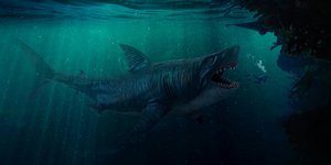 Απεικόνιση αρχαίου καρχαρία που προσπαθεί να καταπιεί δύτη