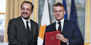 Νίκος Χριστοδουλίδης και Εμανουέλ Μακρόν υπέγραψαν κοινή δήλωση στο Παρίσι 