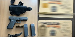 Το πιστόλι και η κάρτα αστυνομικού που κατασχέθηκαν