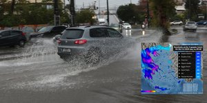 Αυτοκίνητο στη βροχή και μετρηση του μετεό