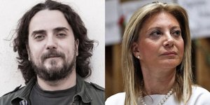 Αριστερά ο Στάθης Δρογώσης και δεξιά η Μαρία Καρυστιανού