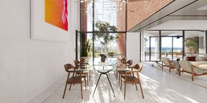 τραπεζαρία παράθυρα τούβλινος τοίχος σαλόνι Φιξ Θεσσαλονίκη