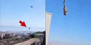 Η στιγμή της αποκόλλησης του ισραηλινού στρατιωτικού ελικοπτέρου κατά την αερομεταφορά του και της συντριβής του