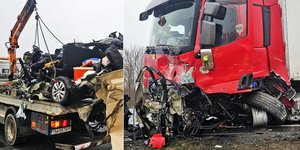 Το βαν που μετέφερε τους οπαδούς του ΠΑΟΚ και το φορτηγό με το οποίο συγκρούστηκε 