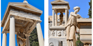 Λεπτομέρειες από ταφικό γλυπτό διάκοσμο στο κοιμητήριο Αγίου Γεωργίου