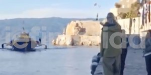 H στιγμή που φθάνει στην Υδρα το δελφίνι που θα κάνει γύρισμα ο Μπραντ Πιτ