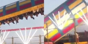 Η στιγμή της κατάρρευσης της περιστρεφόμενης κούνιας σε λούνα παρκ στην Ινδία