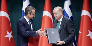 Κυριάκος Μητσοτάκης, Ταγίπ Ερντογάν στο Λευκό Παλάτι στην Αγκυρα/Γραφείο Τύπου του πρωθυπουργού