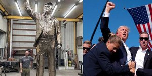 Το άγαλμα που φιλοτέχνησε ο Άλαν Κότριλ απεικονίζει τον Τραμπ με υψωμένη γροθιά, όπως μετά την  απόπειρα δολοφονίας του το 2024 στην Πενσιλβάνια