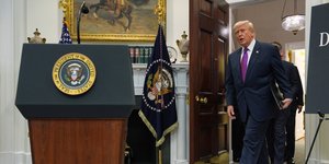 Ο Ντόναλντ Τραμπ στην αίθουσα Ρούσβελτ του Λευκού Οίκου 