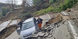 Driver Escapes as Storm-Battered Road Collapses Beneath Car in Northwest Greece