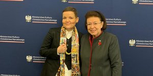 Η υπουργός Πολιτισμού Λίνα Μενδώνη και η Υπουργός Πολιτισμού της Πολωνίας Μάρτα Τσιενκόφσκα