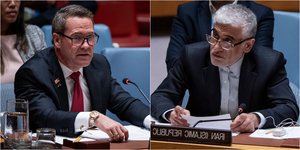 Ο Αμερικανός πρέσβης στον ΟΗΕ Μάικ Γουόλτς και ο Ιρανός πρέσβης στον ΟΗΕ, Αμίρ Σαΐντ Ιραβανί