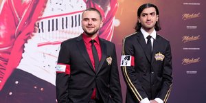 Ο Πρινς Τζάκσον, αριστερά και o Μπίγκι Τζάκσον στην πρεμιέρα της ταινίας «Michael» στο Βερολίνο, Παρασκευή 10 Απριλίου 2026. (AP Photo/Ebrahim Noroozi)