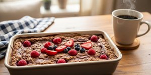 συνταγή για υγιεινό πρωινό με βρώμη και κόκκινα φρούτα