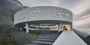 κυκλικό κτίριο design βιβλιοθήκη Ανάφη