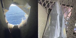 H τρύπα στο φουγάρο του φορτηγού πλοίου και η εκρηκτική κεφαλή 