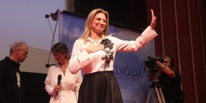 Η Μαρία Καρυστιανού στην παρουσίαση του κόμματός της