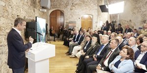 Ο Κυριάκος Μητσοτάκης κατά την ομιλία του