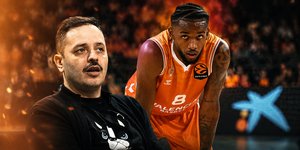 Σύνθεση με τον Αλέξανδρο Τσουβέλα να παρακολουθεί αγώνα δίπλα στον Ζαν Μοντέρο ενώ αγωνίζεται.