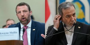 Ο υπουργός Εξωτερικών του Ιράν, Αμπάς Αραγτσί (δεξιά) και ο Αμερικανός υπουργός Εσωτερικής Ασφάλειας, Μαρκγουέιν Μάλιν