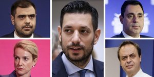 Από δεξιά: Παύλος Μαρινάκης, Αλεξάνδρα Σδούκου, Κώστας Κυρανάκης, Γιάννης Σμυρλής, Στέλιος Κονταδάκης